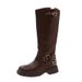 Botas marrones hasta la rodilla para mujer, otoño e invierno 2025, nuevas botas vaqueras occidentales de cuero genuino, botas largas, botas altas de caballero._voghion.com