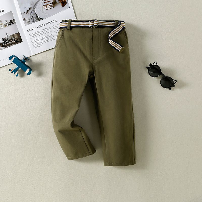 Kinderkleidung Kinderkleidung neue Militärgrün gerade Hose Jungen Gürtel Freizeithosen Frühjahr und Herbst dünne Babyausflughose_voghion.com