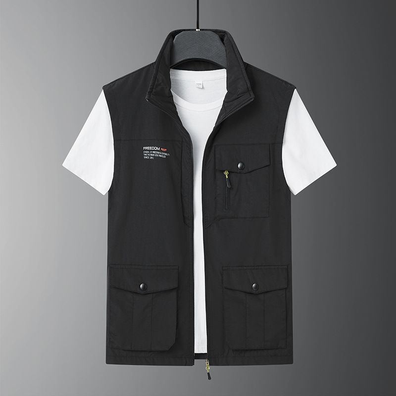 Męska kamizelka taktyczna – lekka, wielofunkcyjna kurtka robocza do wędkowania (M-5XL, kolor czarny/zieleń wojskowa/khaki/szary/granatowy)_voghion.com