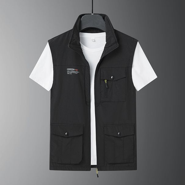 Męska kamizelka taktyczna – lekka, wielofunkcyjna kurtka robocza do wędkowania (M-5XL, kolor czarny/zieleń wojskowa/khaki/szary/granatowy)_voghion.com