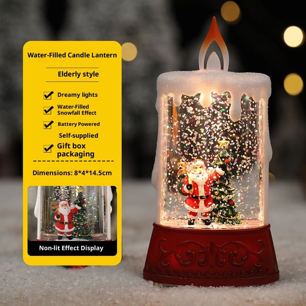 Christmas LED Water-Filled Candle Lantern Decor - Snowman & Tree & Santa Figurine Tabletop Decoration For Holiday Home Party Gift_voghion.com