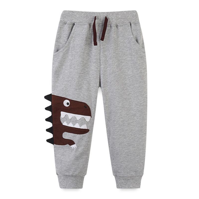 Pantalones de chándal para niños Pantalones con capucha para niños de otoño de algodón Pantalones para niños bordados con dibujos animados de dinosaurios_voghion.com