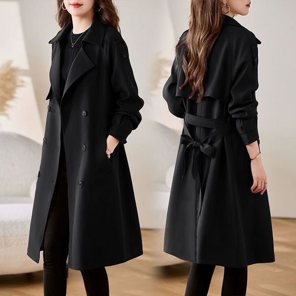 Elegante trench da donna di media lunghezza: elegante e versatile per la primavera e l'autunno, classico design doppiopetto_voghion.com