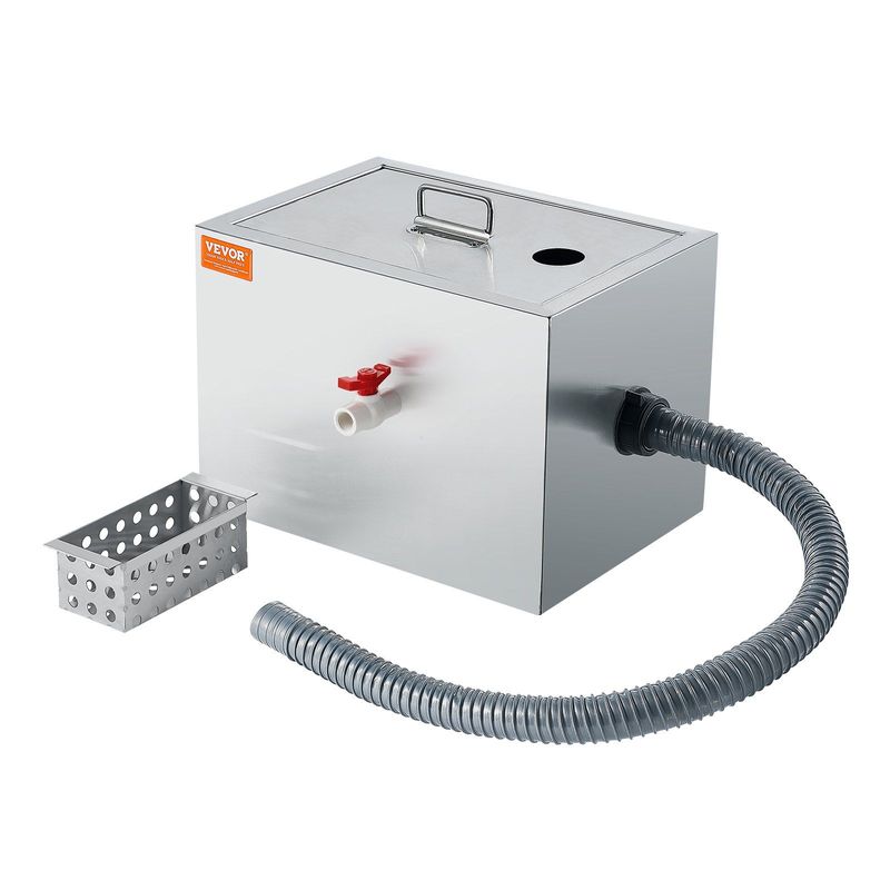 VEVOR Commercial Grease Trap, 8 LBS Grease Interceptor, Top Inlet Interceptor, Under Sink Stainless Steel Grease Trap, 2.8 GPM Waste Water Oil-water Separator, For Restaurant Canteen Home Kitchen_voghion.com