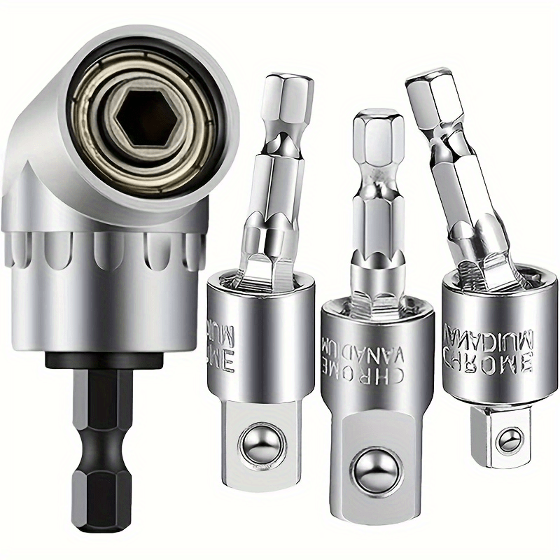 Set Of 4, 105 Degree Angle Screwdriver Socket Holder Adapter Adjustable Drill Bit 360 Degree Rotation Extension Rod Power Tool Accessories_voghion.com