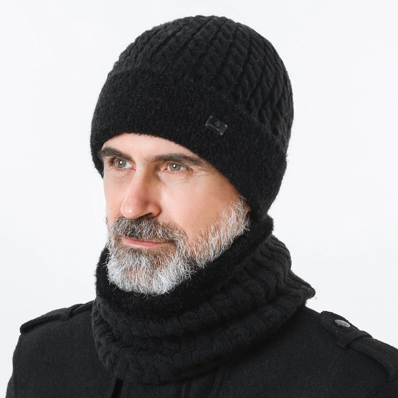 New autumn and winter men's hat plus velvet thickened knitted warm hat neck wool line outdoor earmuffs_voghion.com