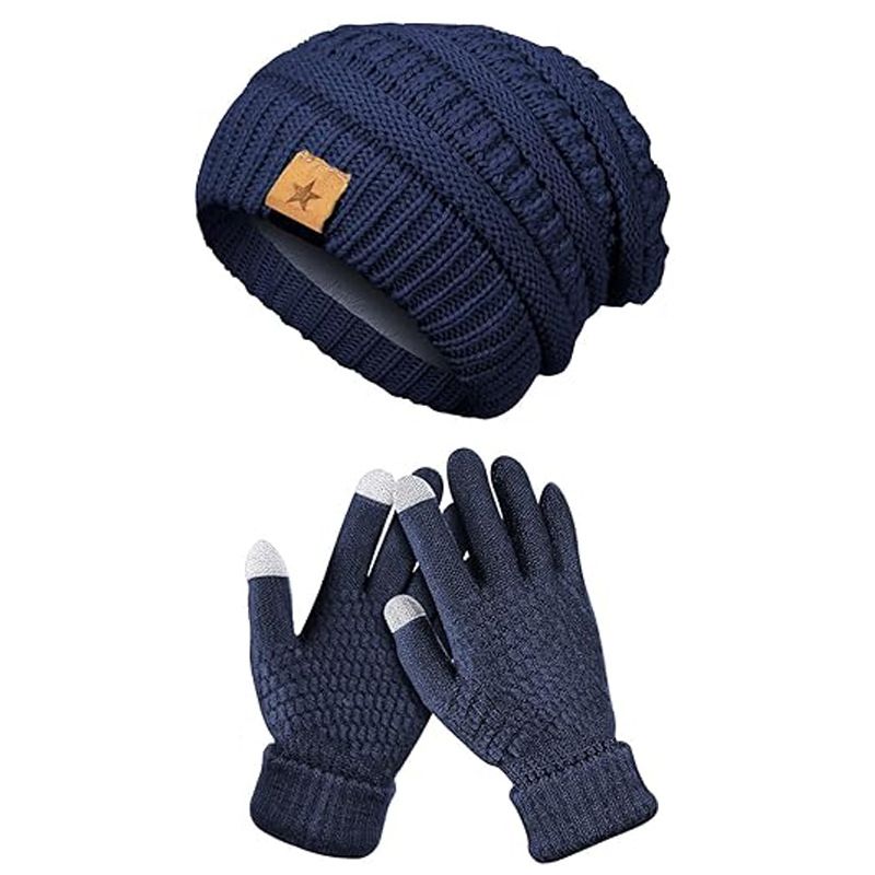 hot selling winter fashion knitted wool hat for women warm hat gloves two piece set thickened plus velvet cold hat_voghion.com