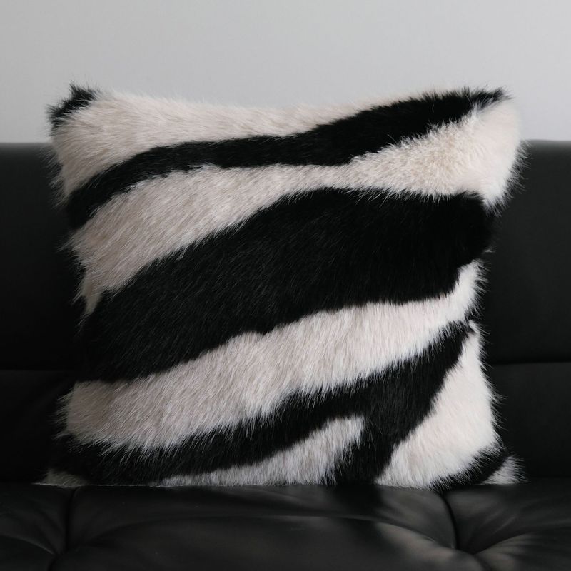 Ins Style Mink Fur Pillowcase Plush Sofa Black And White Simple Striped Living Room Display Cushion Cover_voghion.com