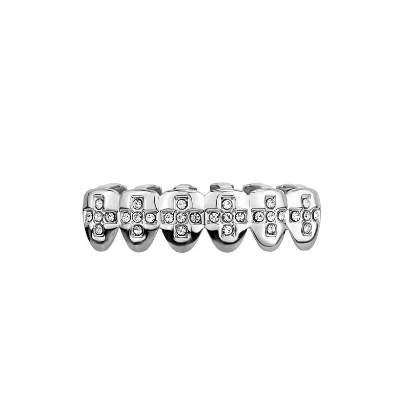 Grillz dentaires hip-hop avec diamants ronds et croix - Options or, argent, noir et rouge - Bijoux dentaires unisexes pour rappeurs et passionnés de mode_voghion.com
