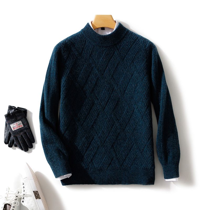 Korean autumn and winter new woolen men's half high neck casual thick pullover loose cashmere knitted base sweater_voghion.com
