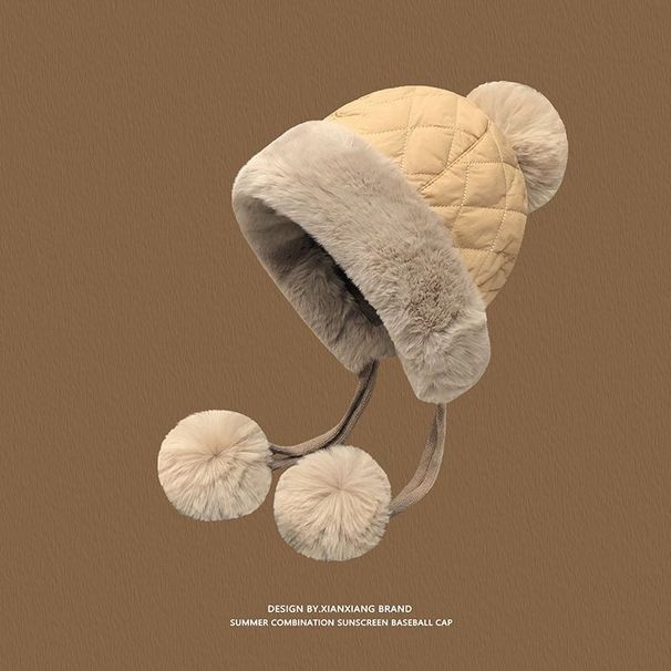 Bonnet Lei Feng en duvet de coton pour femme, collection hiver 2025, avec pompon, coupe-vent, chaud et imperméable, idéal pour le cyclisme et la protection des oreilles._voghion.com