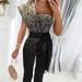 Women's new product solid color sleeveless belt decorated jumpsuit slim fit splicing sequined women's trousers_voghion.com