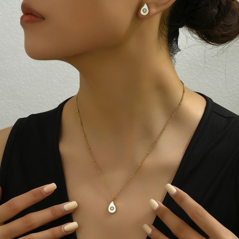 Geometric design style necklace earring set, simple drip oil asymmetrical earrings, fashionable and versatile collarbone_voghion.com