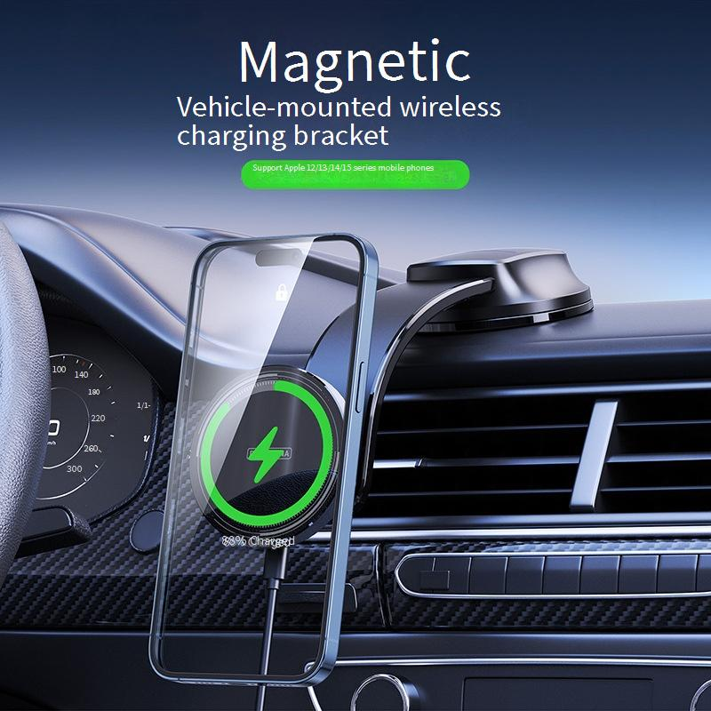 Chargeur sans fil pour voiture 15 W – Charge rapide Qi magnétique puissante pour iPhone 12/13/14/15 | Support universel pour tableau de bord et grille d'aération_voghion.com