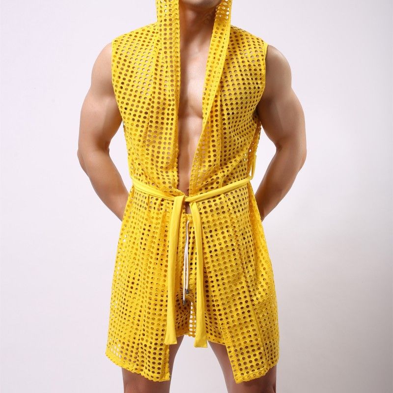 Herrenbekleidung Herren Neue Lyocell-Pyjamas Lässiges Paar-Nachthemd Hauskleidung Netz-Bademantel {ohne Unterwäsche} Männer_voghion.com
