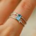 S Pure Sier Sea Treasure for Women's Light Blue Square Ring with Minimalist Design Feel Handicraft_voghion.com