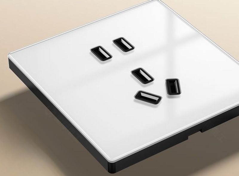 TEP International Electrical Household 86 Type Socket Switch Panel With White Tempered Glass And LED One Open Five Hole_voghion.com