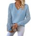 Elegant V-Neck Knit Sweater Women's Casual Long Sleeve Hollow Out Loose Top - Breathable Polyester Blend, Solid Colors (S/M/L/XL)_voghion.com