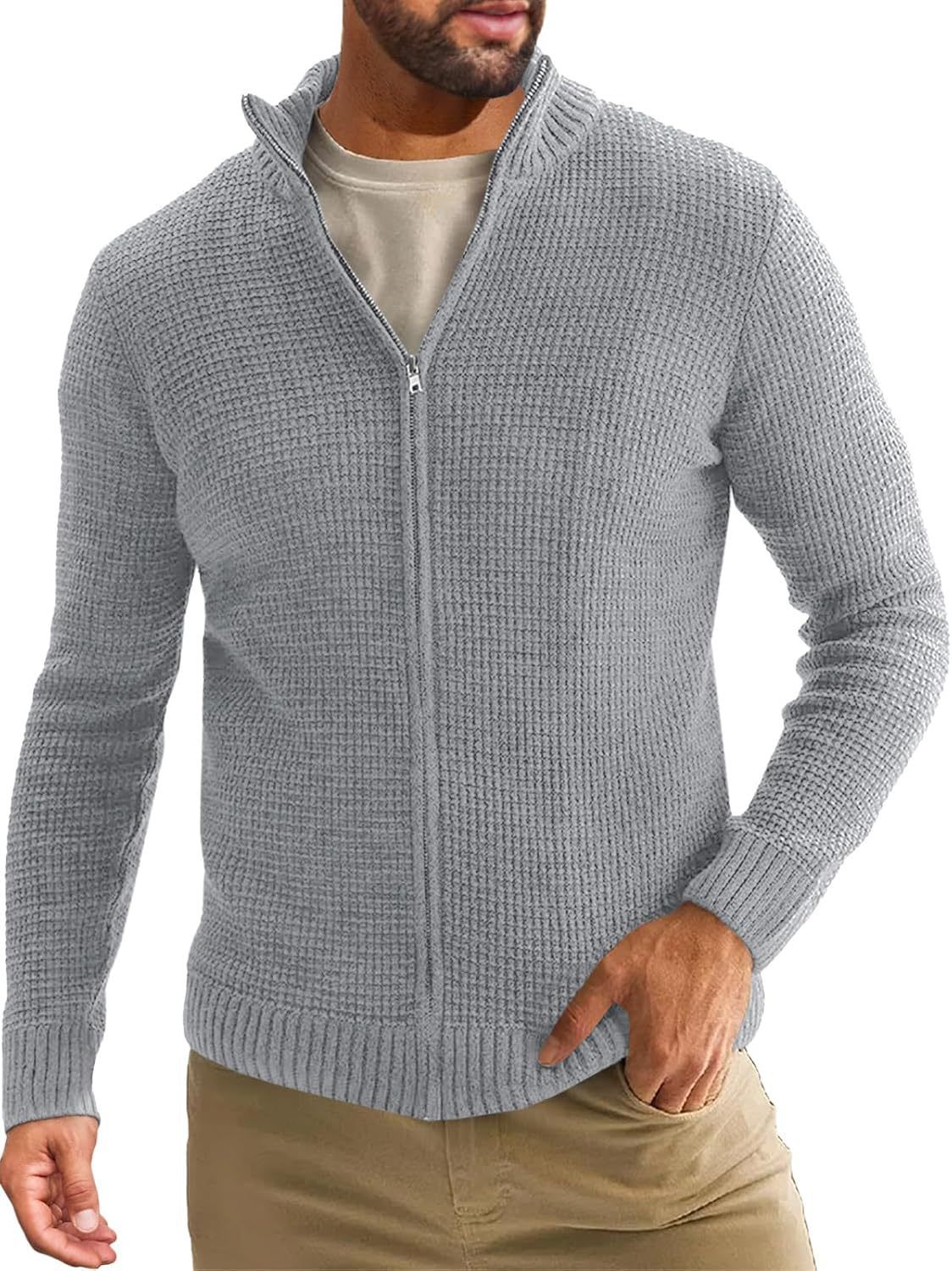 Neue Herren Stehkragen Reißverschluss Strickjacke Pullover Winter Casual Langarm Strickpullover Jacke_voghion.com