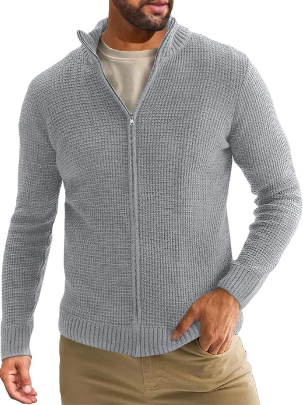 Neue Herren Stehkragen Reißverschluss Strickjacke Pullover Winter Casual Langarm Strickpullover Jacke_voghion.com