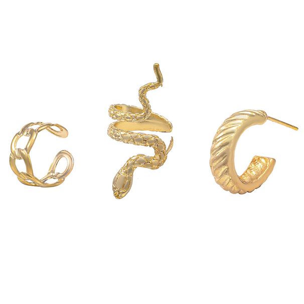 Orecchini a clip a forma di serpente, stile etnico bohémien, da donna, set da 3 pezzi, orecchini a forma di C, orecchini aperti, oro e argento_voghion.com