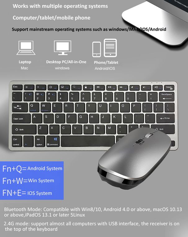 JOMAA 2,4 G + Bluetooth-Tastatur Und Maus-Kombination, Kabellose Multimedia-Tastatur Und Ergonomisches Maus-Set Für IPad, Desktop-PC, Laptop_voghion.com