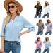 Women's Clothing Solid Chiffon Shirt Loose V-neck Pullover Long Sleeve Tops_voghion.com