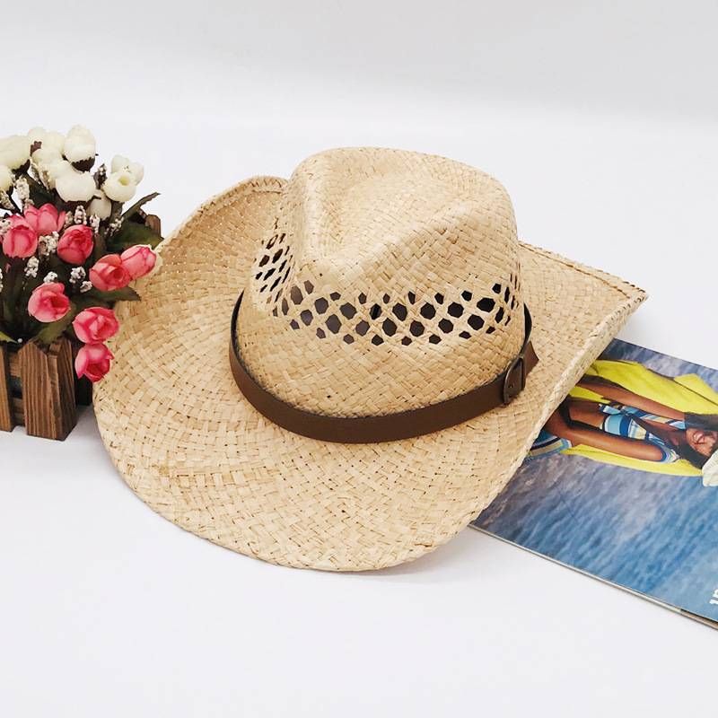 Pălărie de cowboy western din rafie pentru bărbați și femei, vânzare fierbinte, pălărie de soare, pălărie de plajă, pălărie de paie_voghion.com