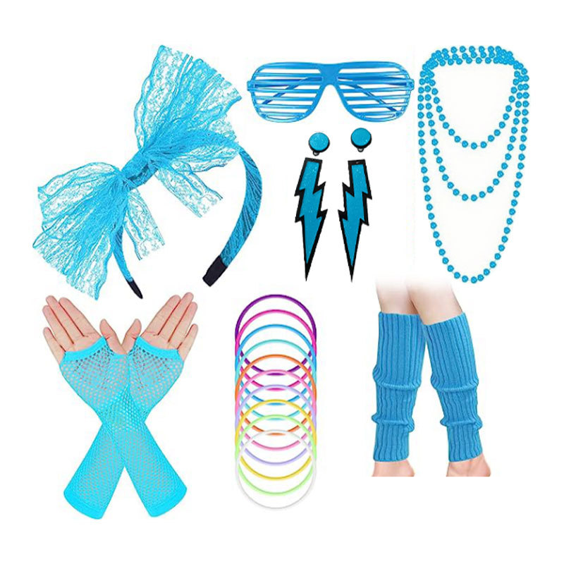 Halloween cosplay accessoires hoofdband handschoenen kniebeschermers armband bril set 80s prom outfit_voghion.com