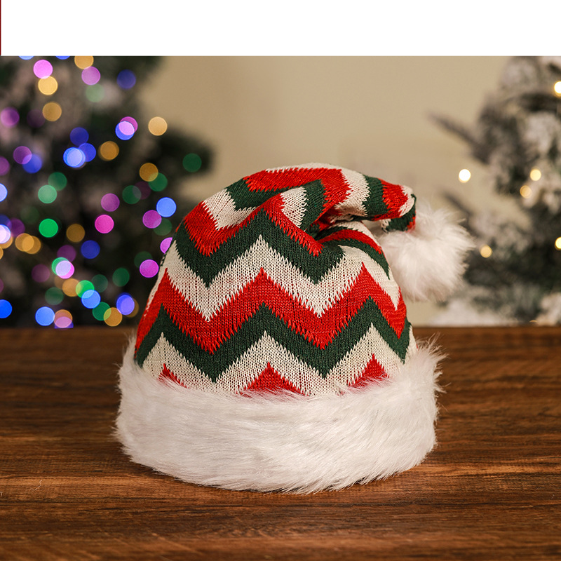 Jul Stickad ulltomte hatt Jul high-end plysch randig mössa tomte hatt Jul semester dekoration_voghion.com