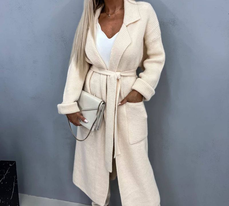 Ropa de mujer Otoño e invierno Moda Color sólido Cárdigan largo de punto_voghion.com