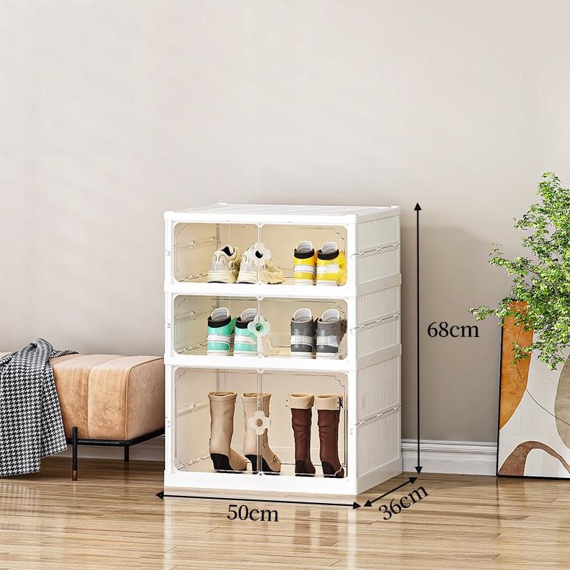 Double Row Foldable Shoe Storage Cabinet - No Assembly Clear Stackable Shoe Organizer (Multi-Layer Dustproof Shoe Display Case)​_voghion.com