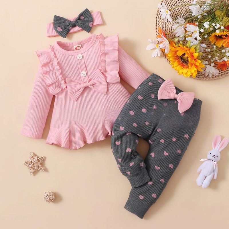 Mother & Kids Infants And Children's Suits With Ribbed Tops And Printed Heart Leggings_voghion.com