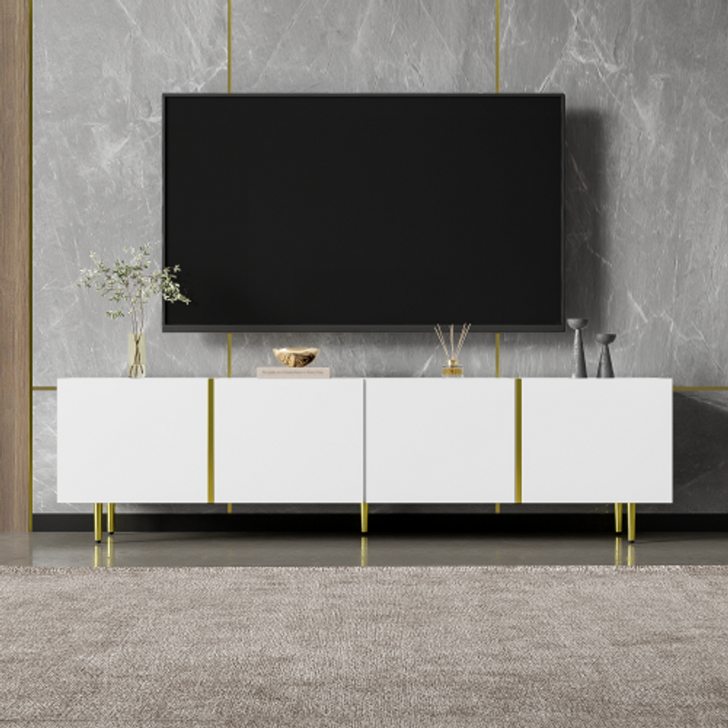 Hochglanz-TV-Schrank mit vier Türen, modern und schlicht, in Weiß_voghion.com