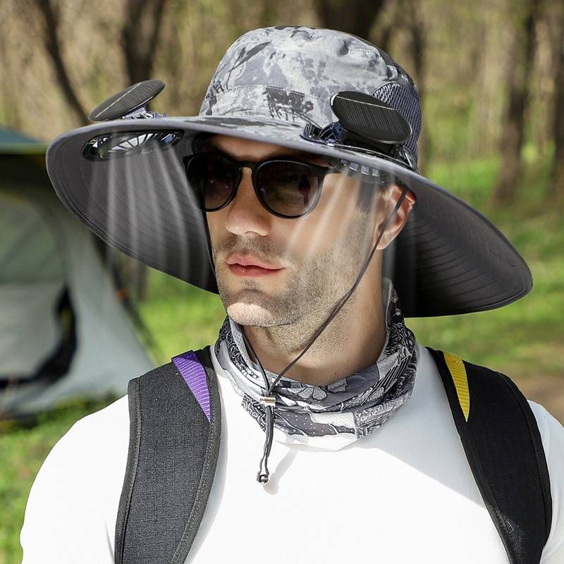 Chapeau de soleil à ventilateur solaire pour homme, chapeau seau multifonctionnel, imperméable, anti-UV, pour l'été, l'alpinisme, la pêche_voghion.com