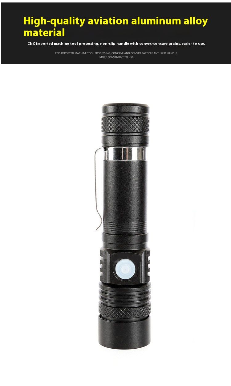 LED Zoomable Flashlight – 5800mAh USB Rechargeable, 10W High-Power, Adjustable Focus (200-500m Range), 360° Rotatable, Aluminum Alloy_voghion.com