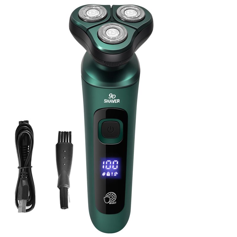 Green Smart Electric Shaver LCD Digital Display Three-head Floating Razor USB Rechargeable Washing Multi-function Beard Knife_voghion.com