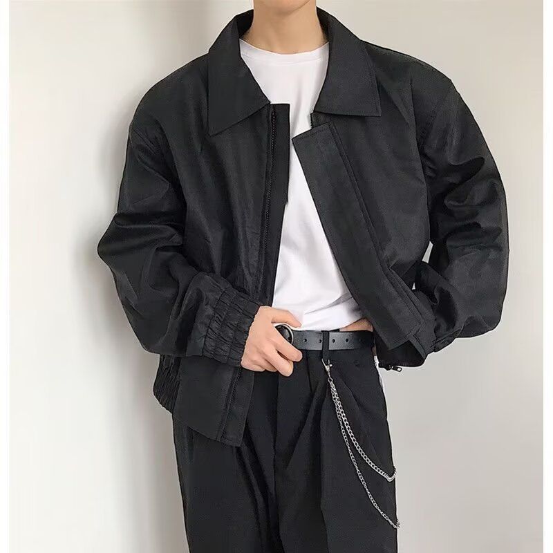 Herrenbekleidung Design Nischen-Reversjacke Retro Unisex Jeansjacke mit Stehkragen - Loose Fit Streetwear-Mantel für Männer & Frauen (Schwarz/Khaki, M-3XL)​_voghion.com