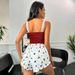 2-teiliges Loungewear-Set, Shorts-Set mit Spitzen-Hosenträgern und Blumendruck, bequemer, elastischer Freizeit-Schlafanzug für zu Hause_voghion.com