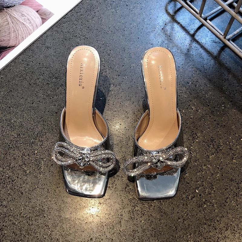 Diamond Bow Women In 2024, New Fish Mouth High Heels Wearing Summer Skirts, 6cm Sandals For Ladies_voghion.com