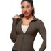 001 Cross-Border European And American Style Ribbed Long Sleeve Stand Collar With Front Zipper, Finger Sleeve, Slim Fit,_voghion.com