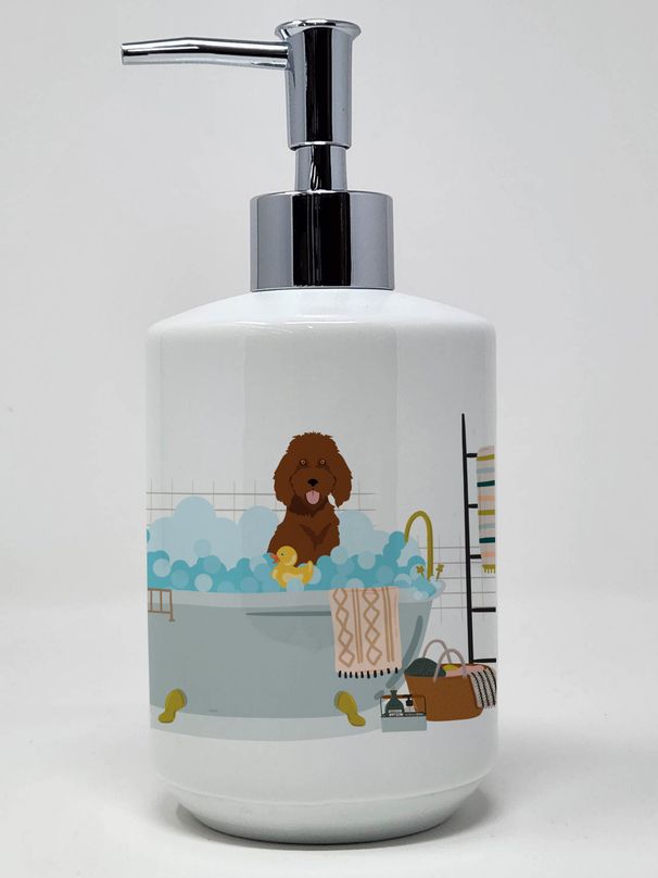Standard Red Poodle Ceramic Soap Dispenser Hand Soap Dispenser Pump Bottles for Bathroom Kitchen, Empty Refillable Liquid Soap Container_voghion.com