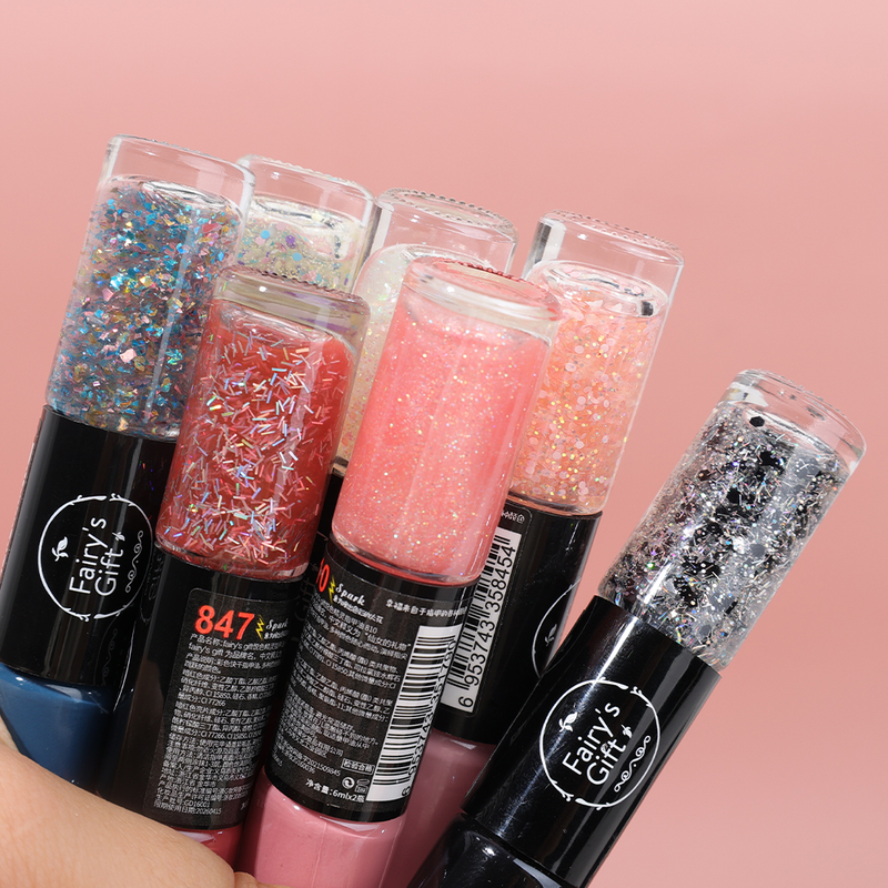 Pailletten-Nagel-Doppelendlack, semi-permanenter Lack, UV-LED-Nagelkunst, bunter Hybrid-Lack, einweichen_voghion.com