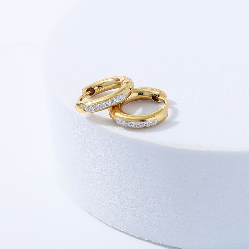 Cross-Border Same Style Women's Titanium Hoop Earrings With Rhinestones Fashion Simple Accessories Stainless Steel Ear_voghion.com
