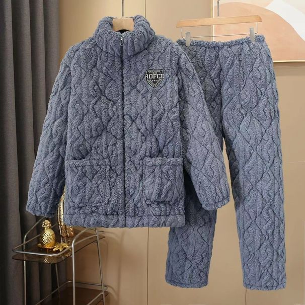 Meeste riided pidžaamad korallfliisist sügis- ja talvestiilis kolmekihiline tepitud paksendatud pluss sametist soe flanell meeste koduriiete ülikond_voghion.com