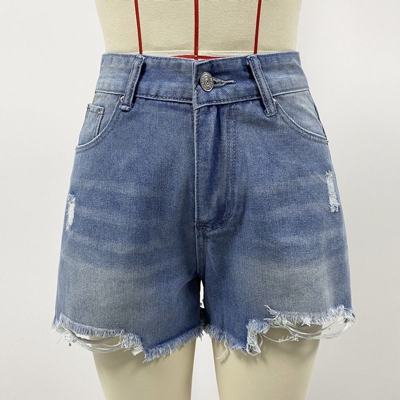 Venta directa de fábrica 2024 primavera y verano europeos y americanos nuevos pantalones cortos de mezclilla casuales rotos transfronterizos cintura alta adelgazantes listos para vender al por mayor_voghion.com