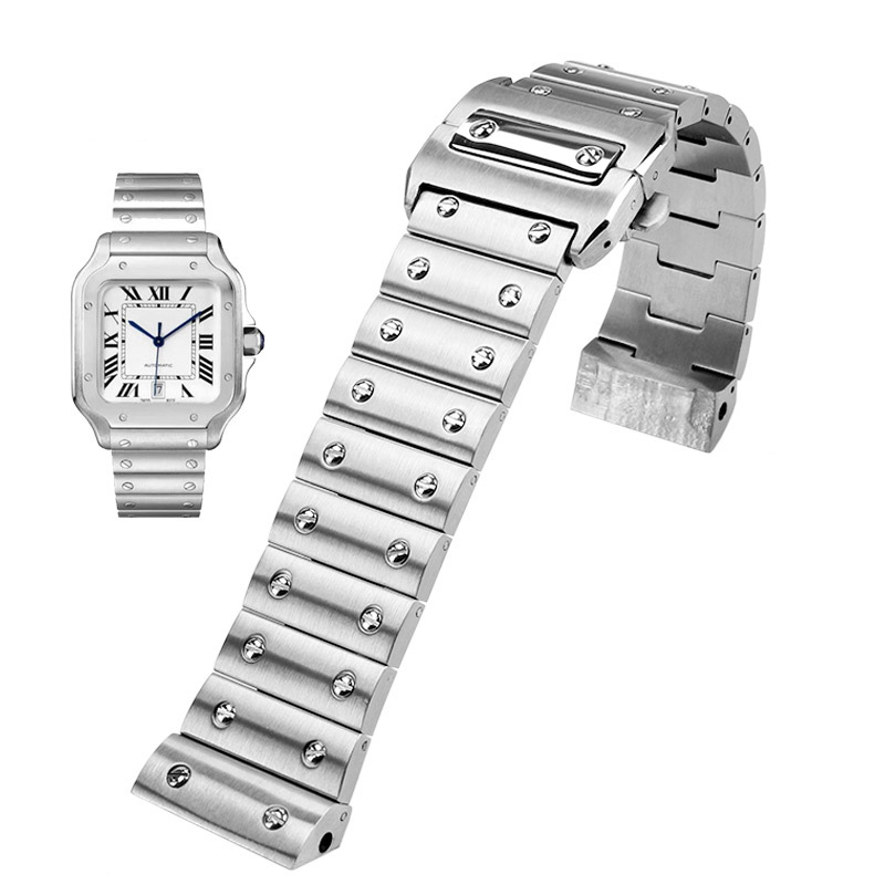 In stock wholesale substitute shandushi strap refined steel belt Santos Santos100 watch accessories butterfly buckle men_voghion.com