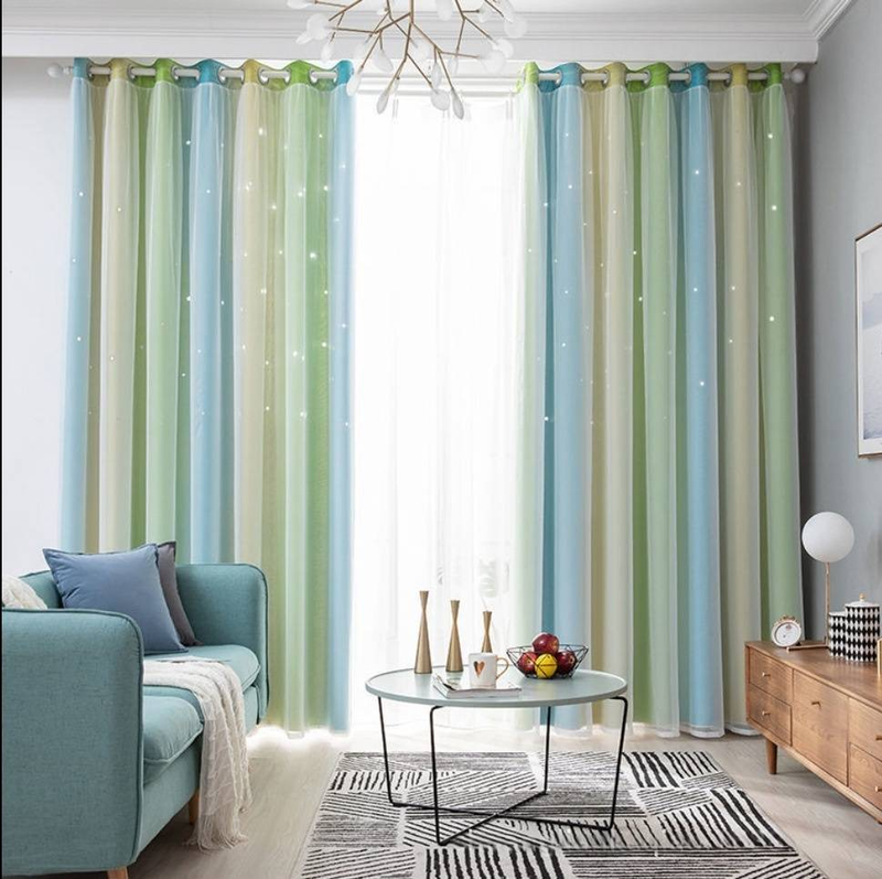 Morandi Gradient Striped Blackout Sheer Curtains - Dual Layer Thermal Insulated Window Drapes (Noise Reducing For Living Room/Bedroom)​_voghion.com