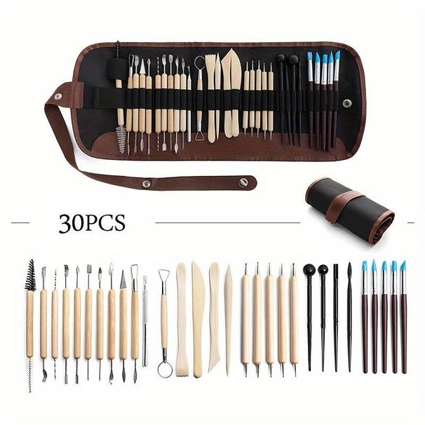 30 Pottery Tools Set Clay Clay Stone Plastic Carving Knife Clay DIY Silicone Spot Drill Pen Indentation Ballpoint Pen_voghion.com
