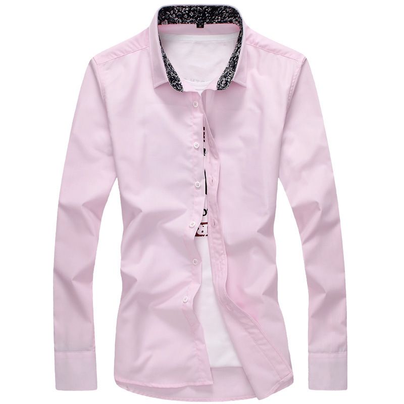 Herrenbekleidung Herbst Koreanischen Stil neue Langarmhemd für Männer Revers schlanke lässige Herrenhemd einfarbig Stil Hemd_voghion.com